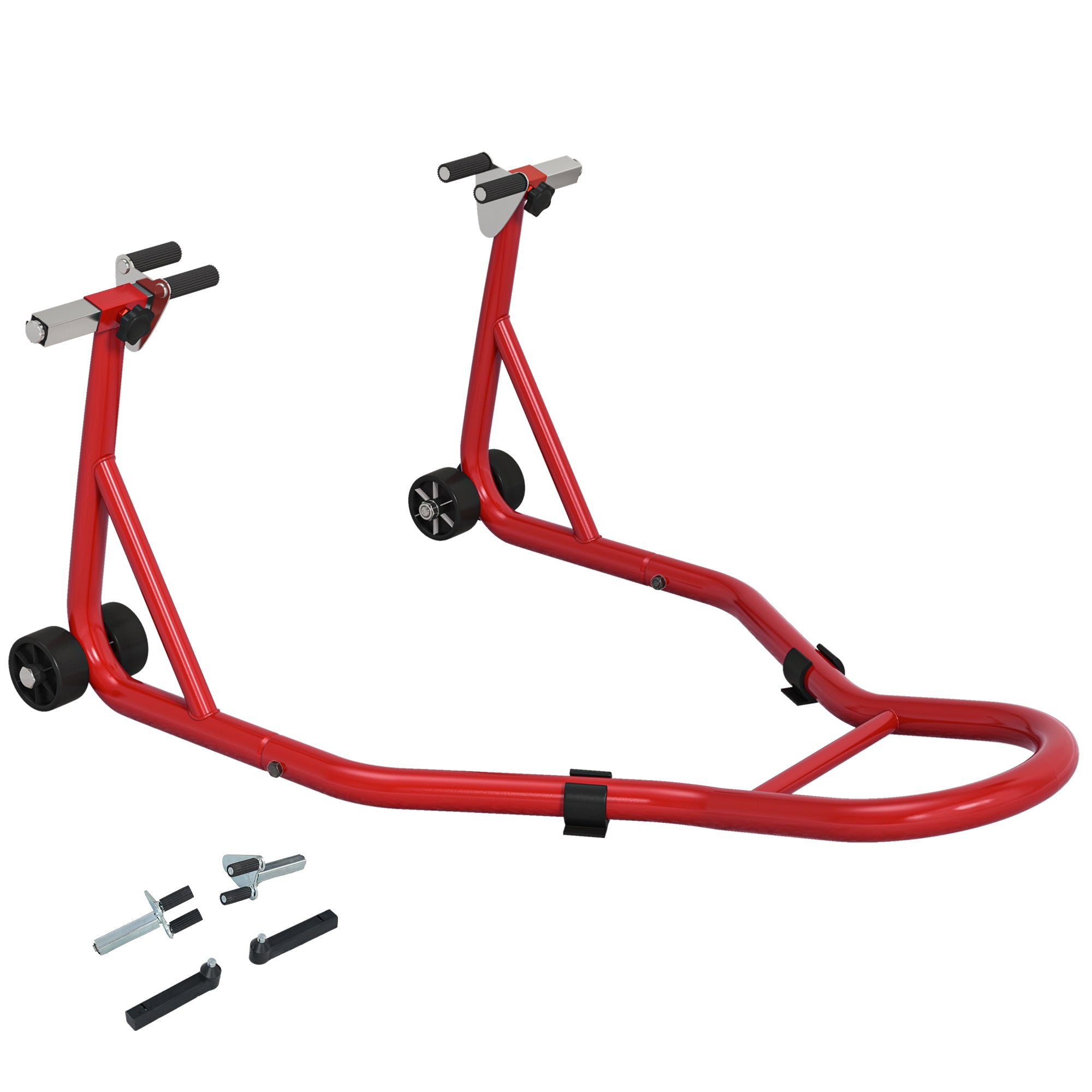 HOMCOM Front Motorcycle Paddock Stand Motorbike Stand with Anti-Slip Mat, U-Shaped and L-Shaped Adapters, 200 kg Capacity, for 18", 17" and 10" Tyre, Red