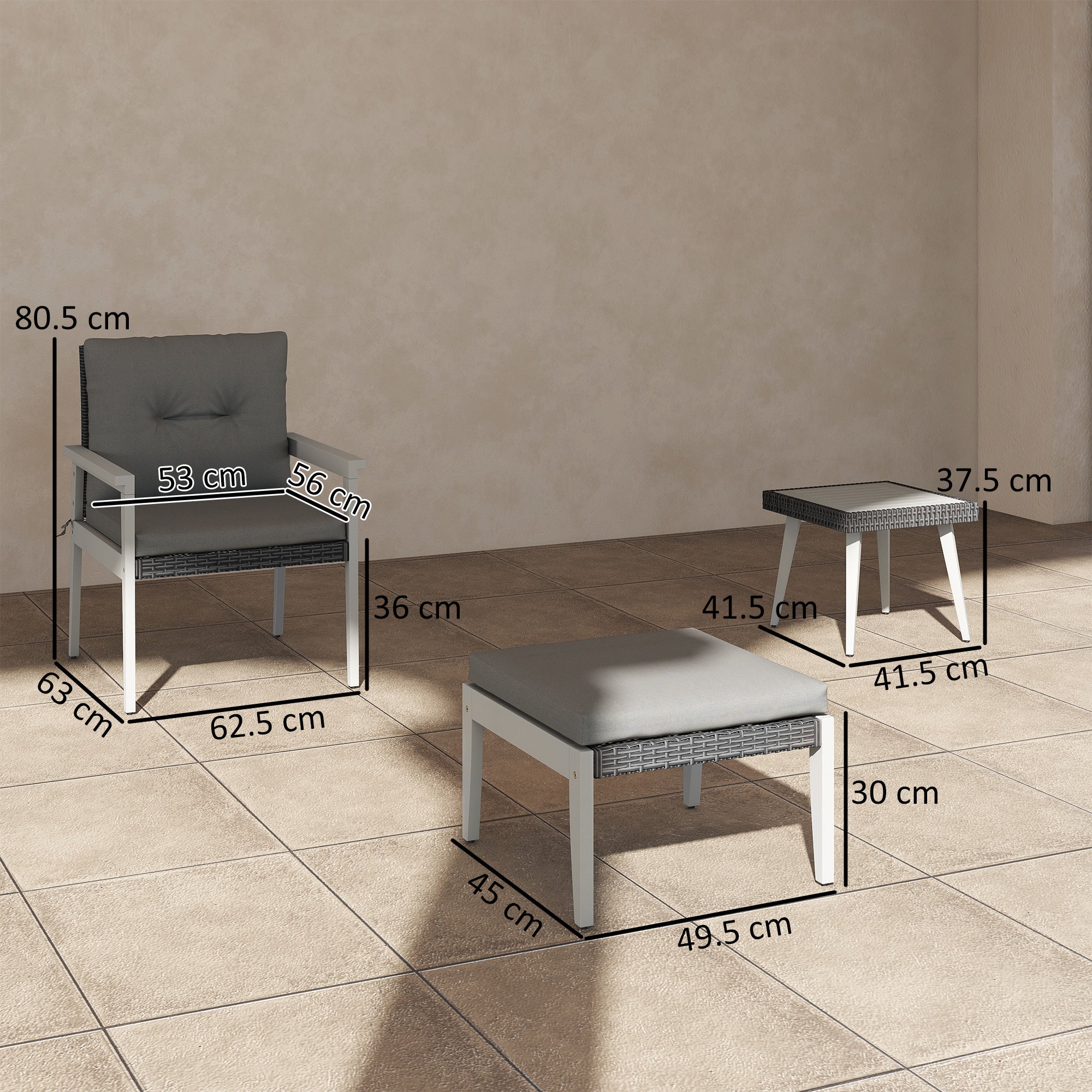 Outsunny Five-Piece Rattan Patio Set, with Wood-Top Table - Grey