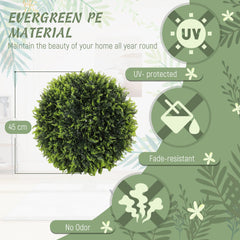 HOMCOM Set of 2 Artificial Plant Topiary Balls, UV-protected Fake Decorative Plants, Faux Plants for Home Indoor Outdoor Decor, 45cm, Green