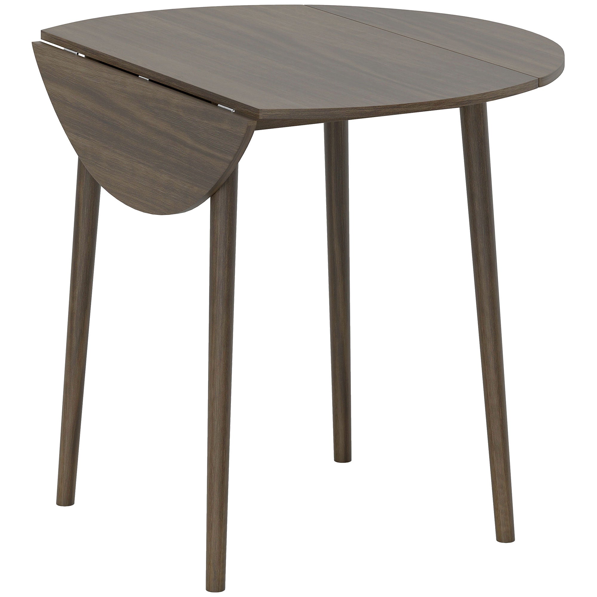 HOMCOM Folding Dining Table for 4, Round Drop Leaf Table, Modern Space Saving Small Kitchen Table with Wood Legs for Dining Room, Grey