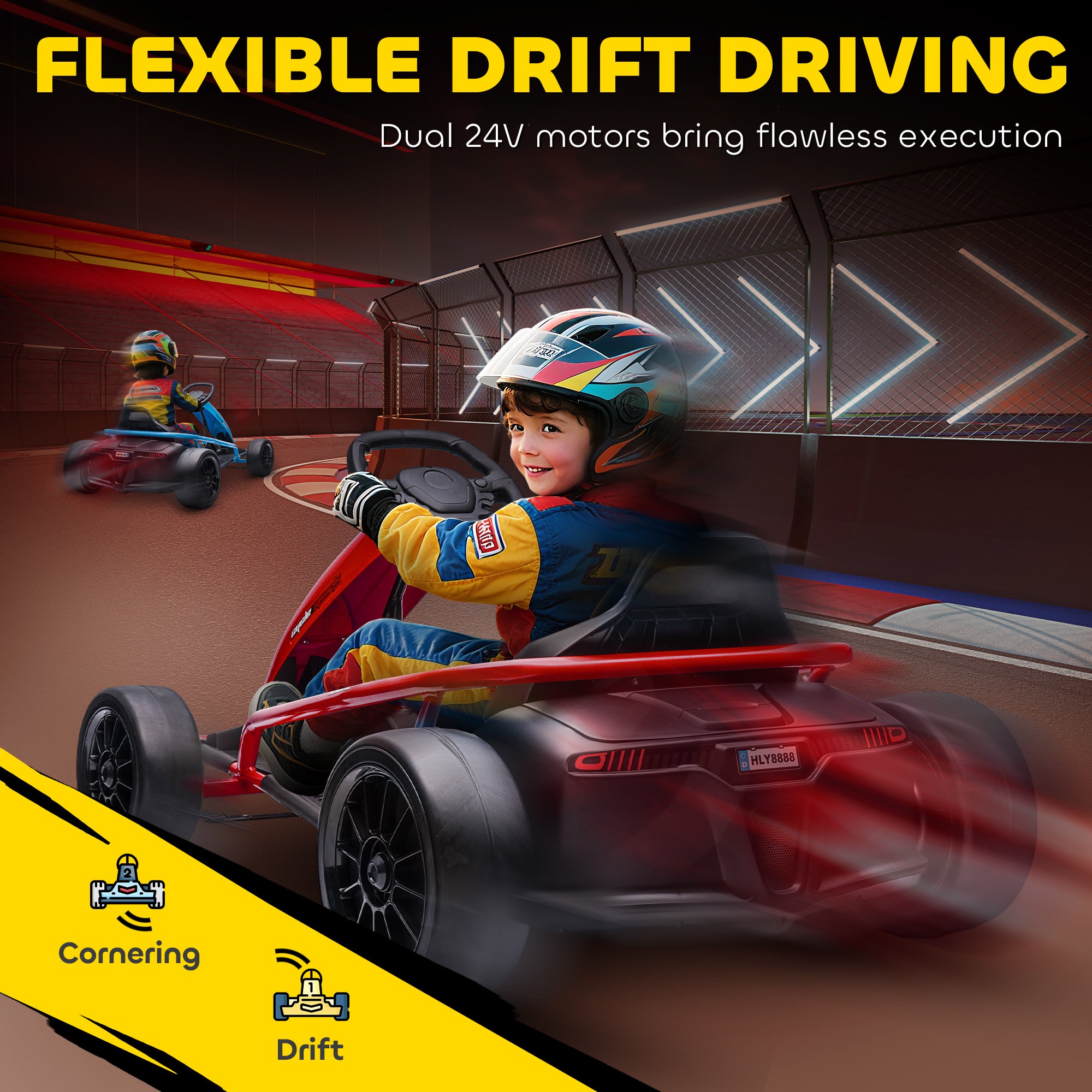 HOMCOM 24V Electric Go Kart for Kids, Drift Ride-On Racing Go Kart with 2 Speeds, for Boys Girls Aged 8-12 Years Old, Red