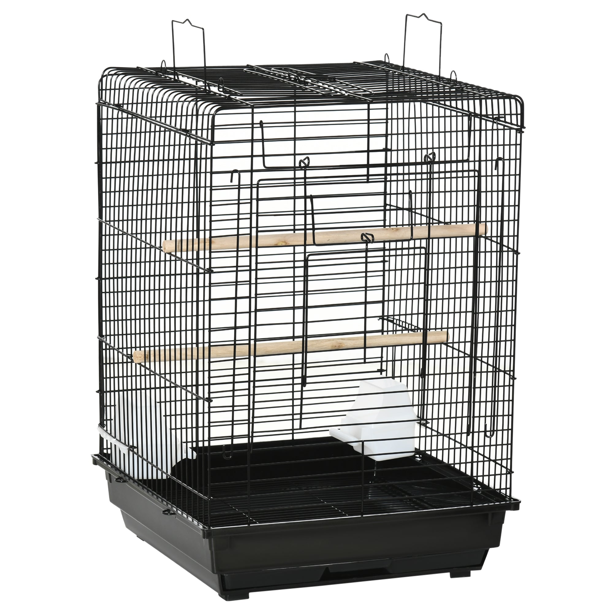 PawHut Steel Bird Cage with Openable Top, Stand, Tray, Handles, Feeding Bowls for Parakeet, Finch - Black