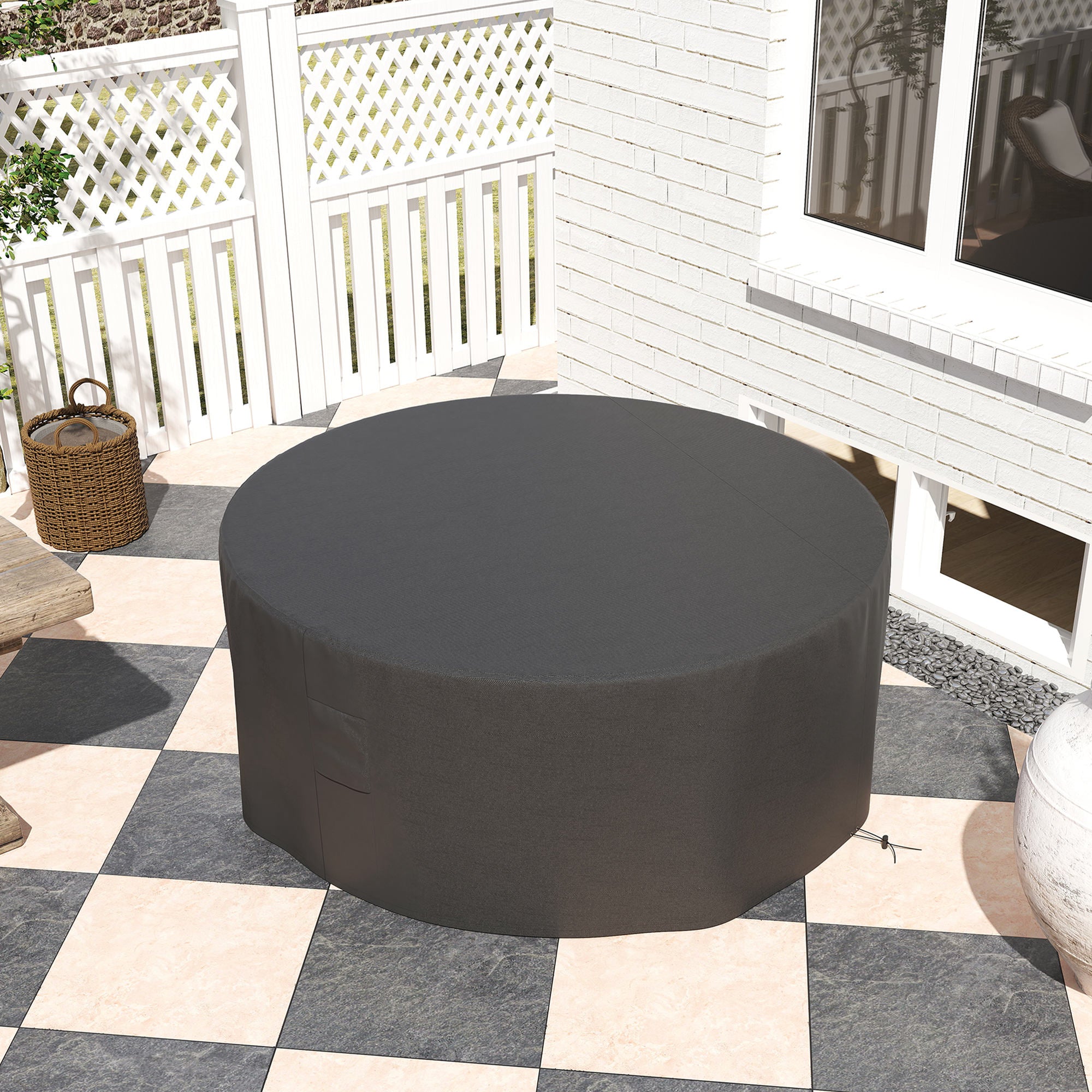 Outsunny Garden Patio Large Furniture Set Round Cover 600D Oxford Waterproof, √ê¬§193 x 80H cm, Black