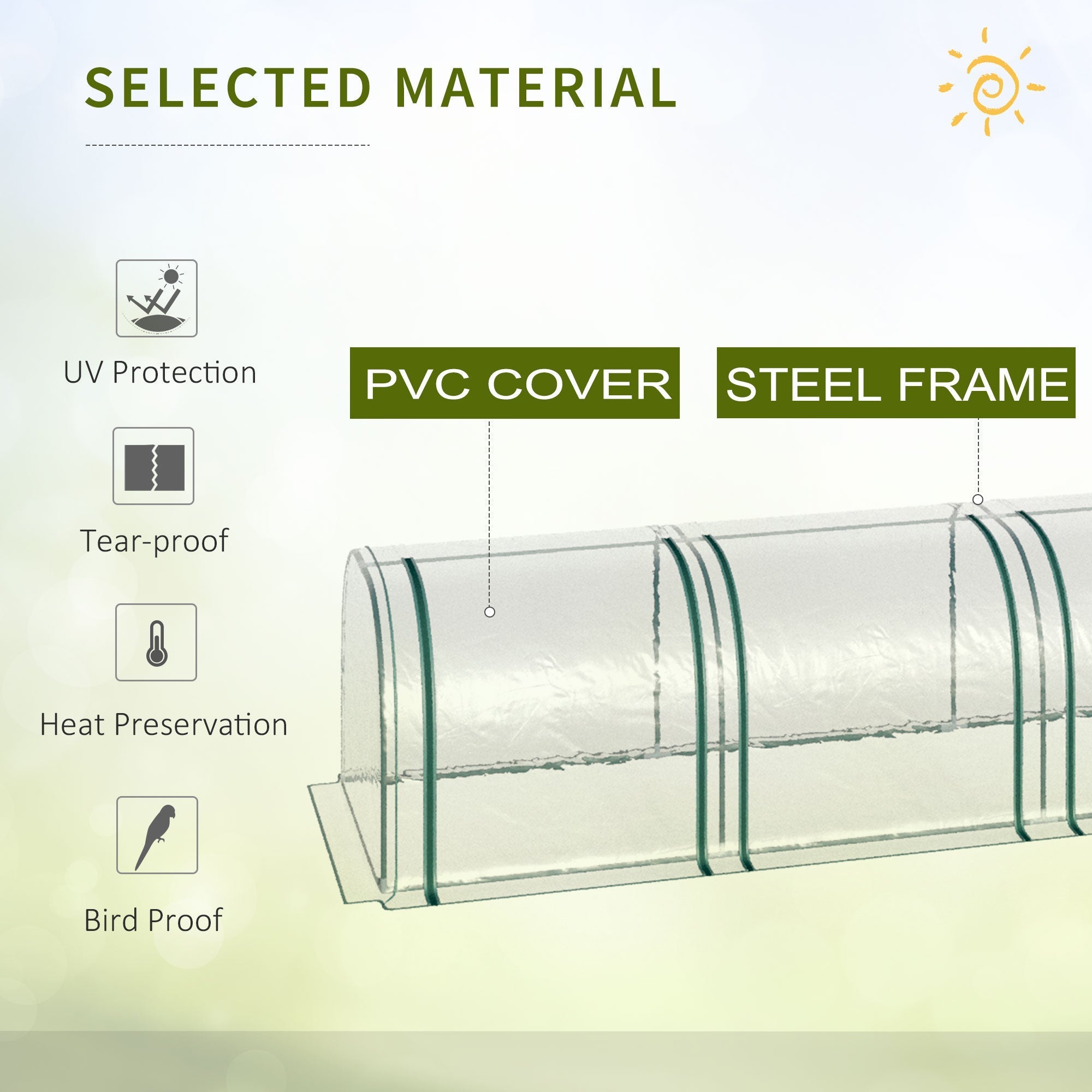 Outsunny PVC Tunnel Greenhouse Green Grow House Steel Frame for Garden Backyard with Zipper Doors 395 x 100 x 80cm, Clear