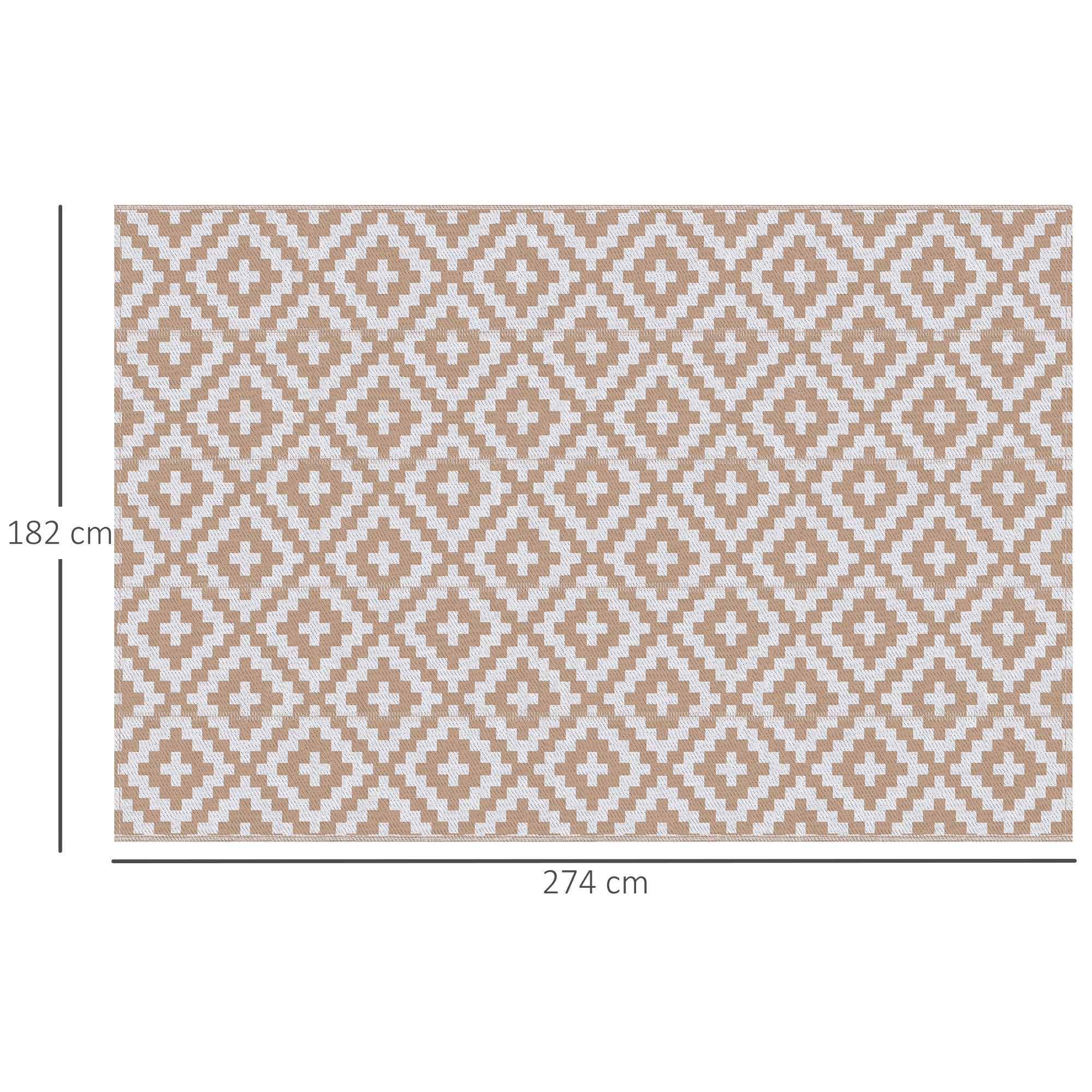 Outsunny Reversible Outdoor RV Rug, Patio Floor Mat, 274 x 182 cm Plastic Straw Rug for Garden, terrace, Beach, Camping, Coffee & White