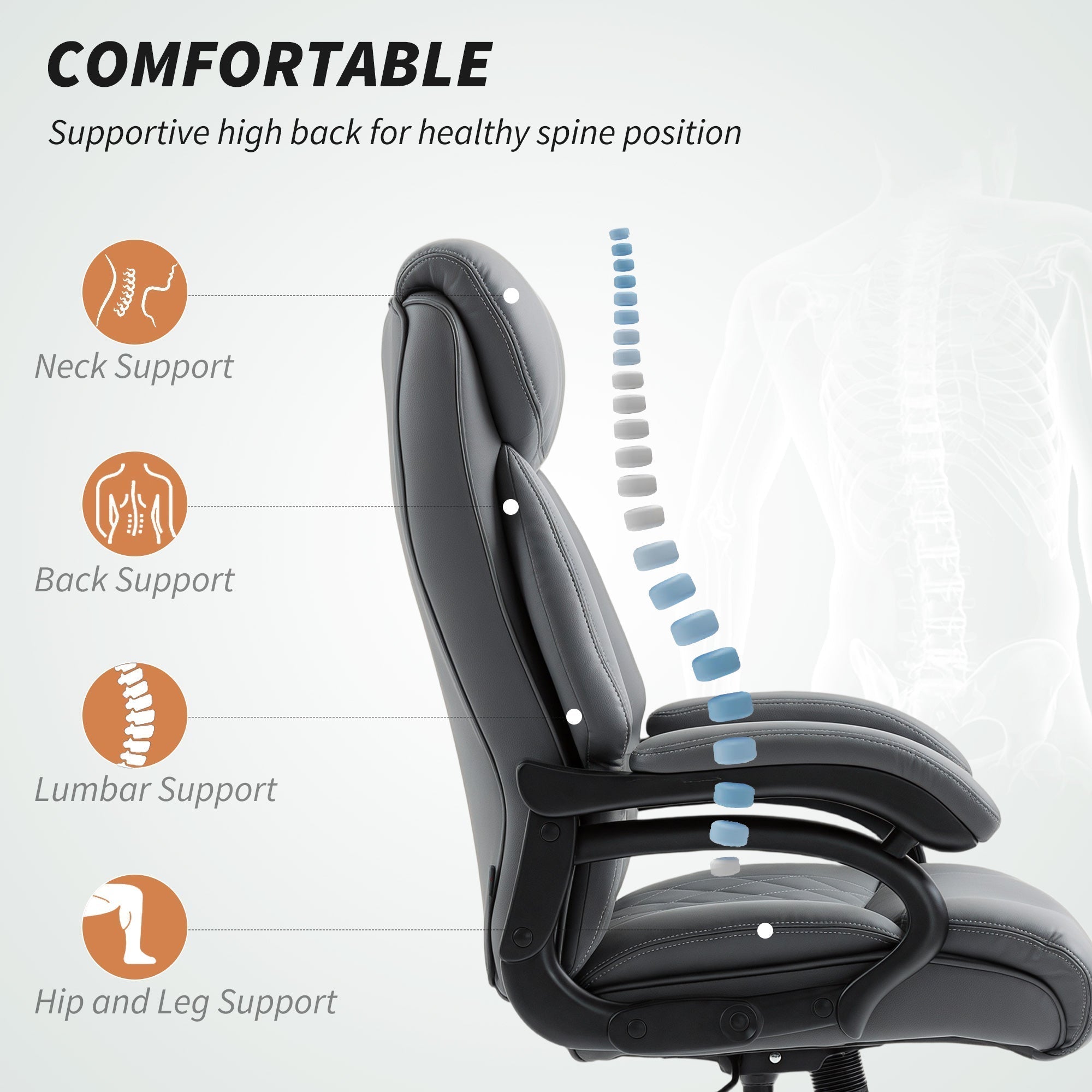 HOMCOM Super Padded Faux Leather Office Chair - Charcoal Grey
