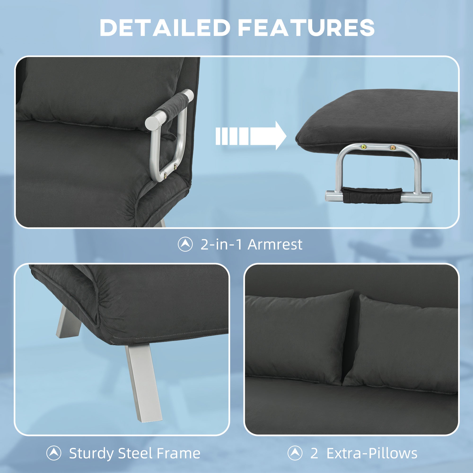 HOMCOM Two-Seater Click-Clack Sofa Bed - Charcoal Grey