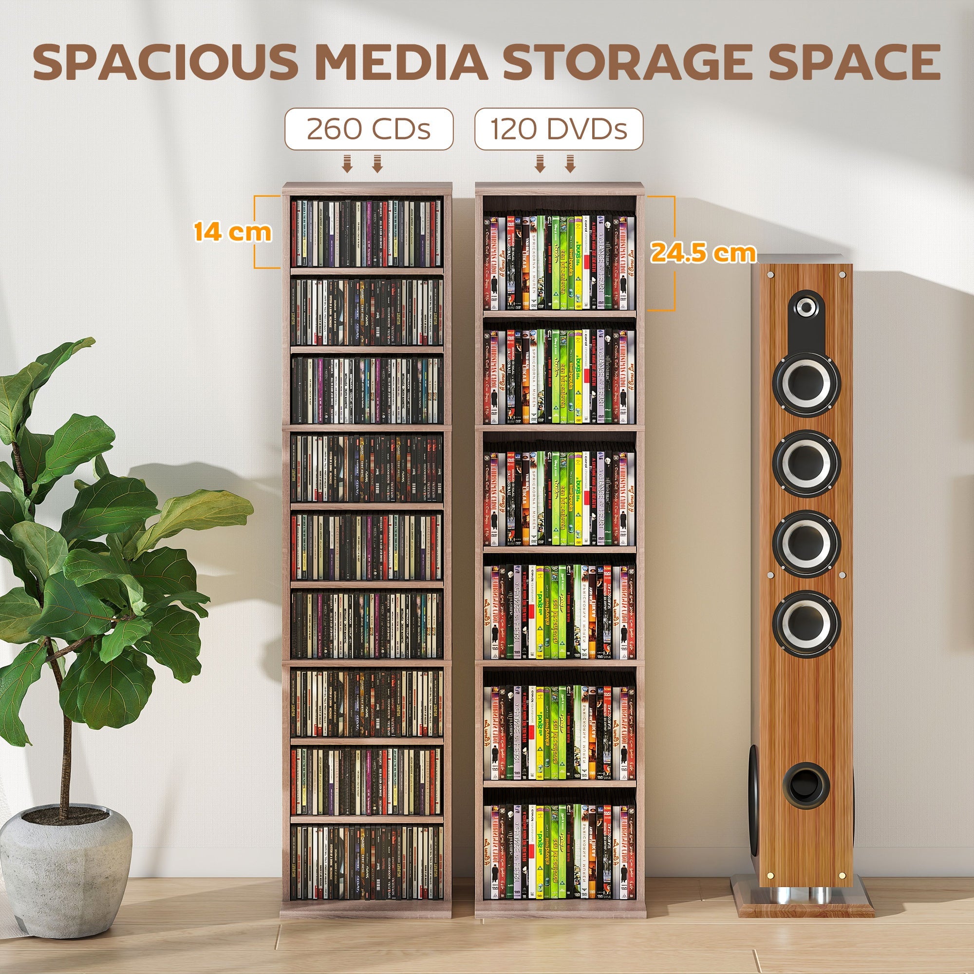 HOMCOM 260 Narrow CD Storage Unit - Natural Wood Finish