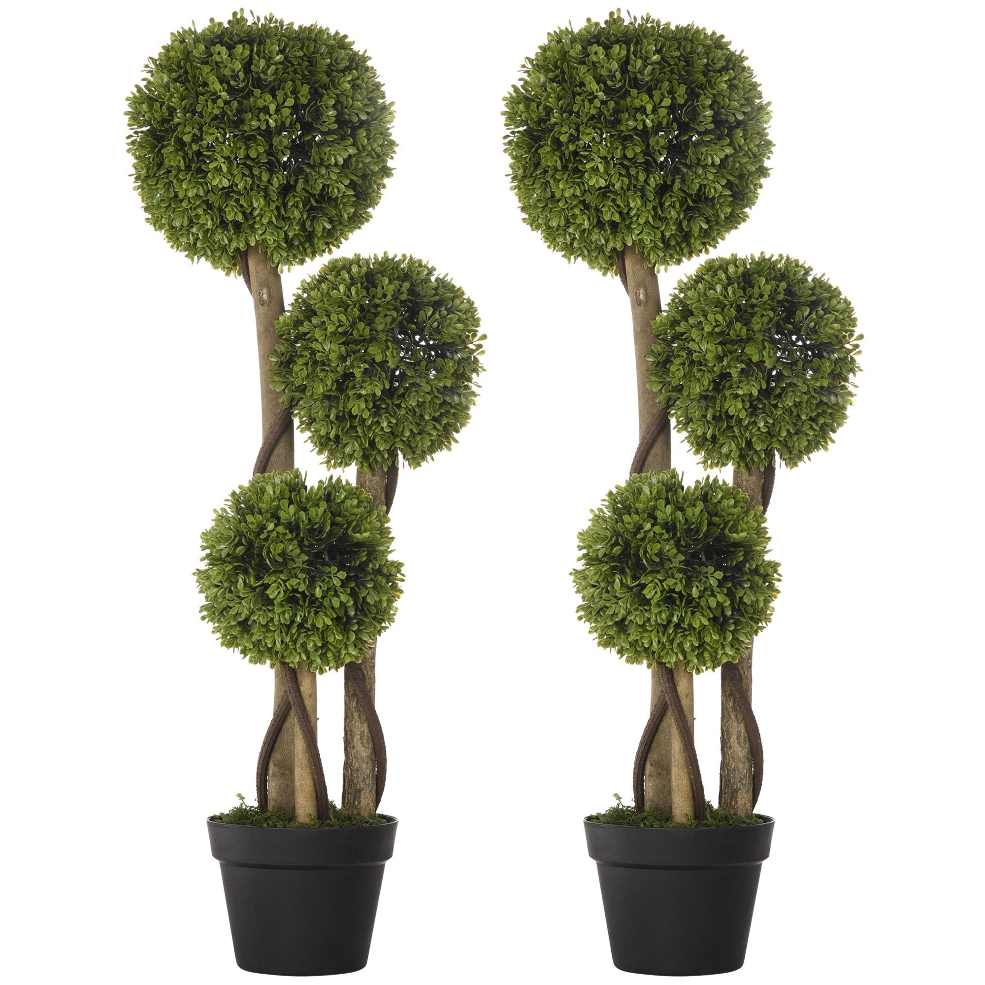 HOMCOM Set of 2 Decorative Artificial Plants, Boxwood Ball Topiary Trees in Pot Fake Plants for Home, Indoor&Outdoor Decor, 90 cm, Light Green