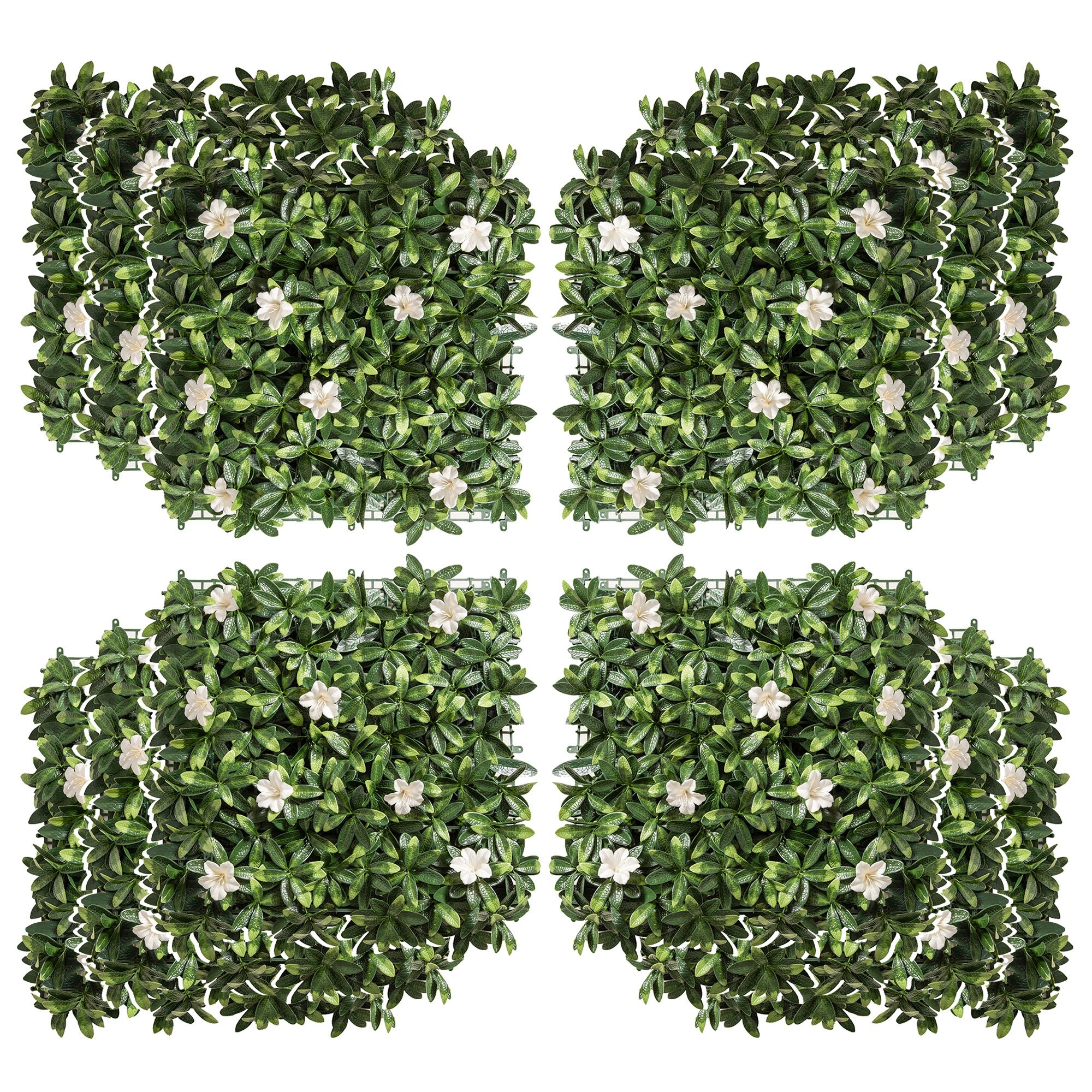 Outsunny 12PCS Artificial Boxwood Wall Panels 50cm x 50cm Rhododendron Privacy Fence Screen Faux Hedge Greenery Backdrop for Home Garden Backyard Balcony