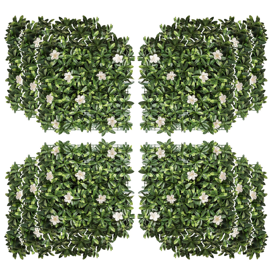 Outsunny 12PCS Artificial Boxwood Wall Panels 50cm x 50cm Rhododendron Privacy Fence Screen Faux Hedge Greenery Backdrop for Home Garden Backyard Balcony
