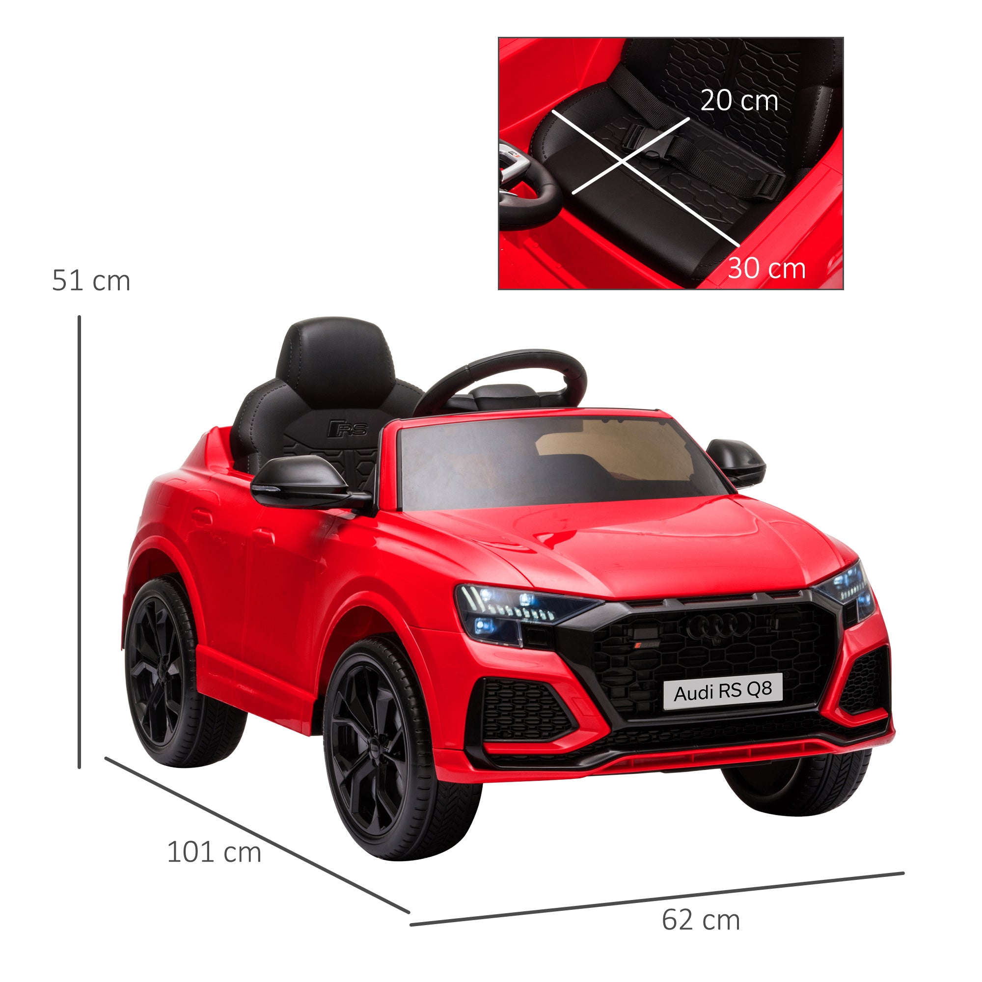 HOMCOM Audi RS Q8 Licensed Electric Car for Kids, 6V Kids' Electric Ride on with Remote Control, 7Ah Big Battery, Lights Bluetooth, Music USB MP3, for 3-5 Years Old, Red