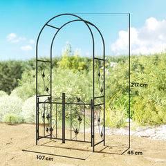 Outsunny 2.17m Steel Garden Arch with Gate, Wedding Arch for Outdoor, Garden, 107W x 45D x 217H cm Black