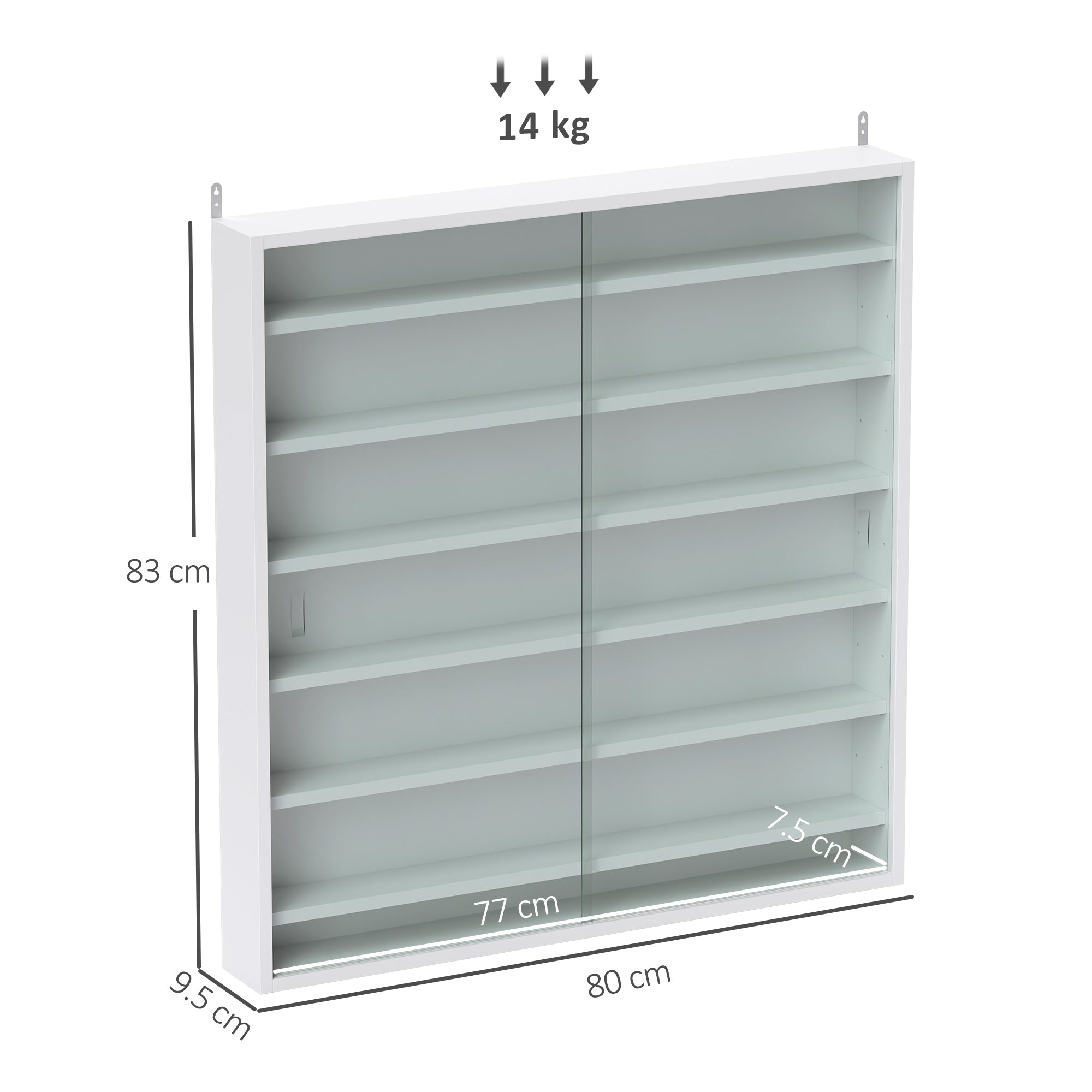 HOMCOM Six Shelf Display Cabinet, with Glass Doors - White