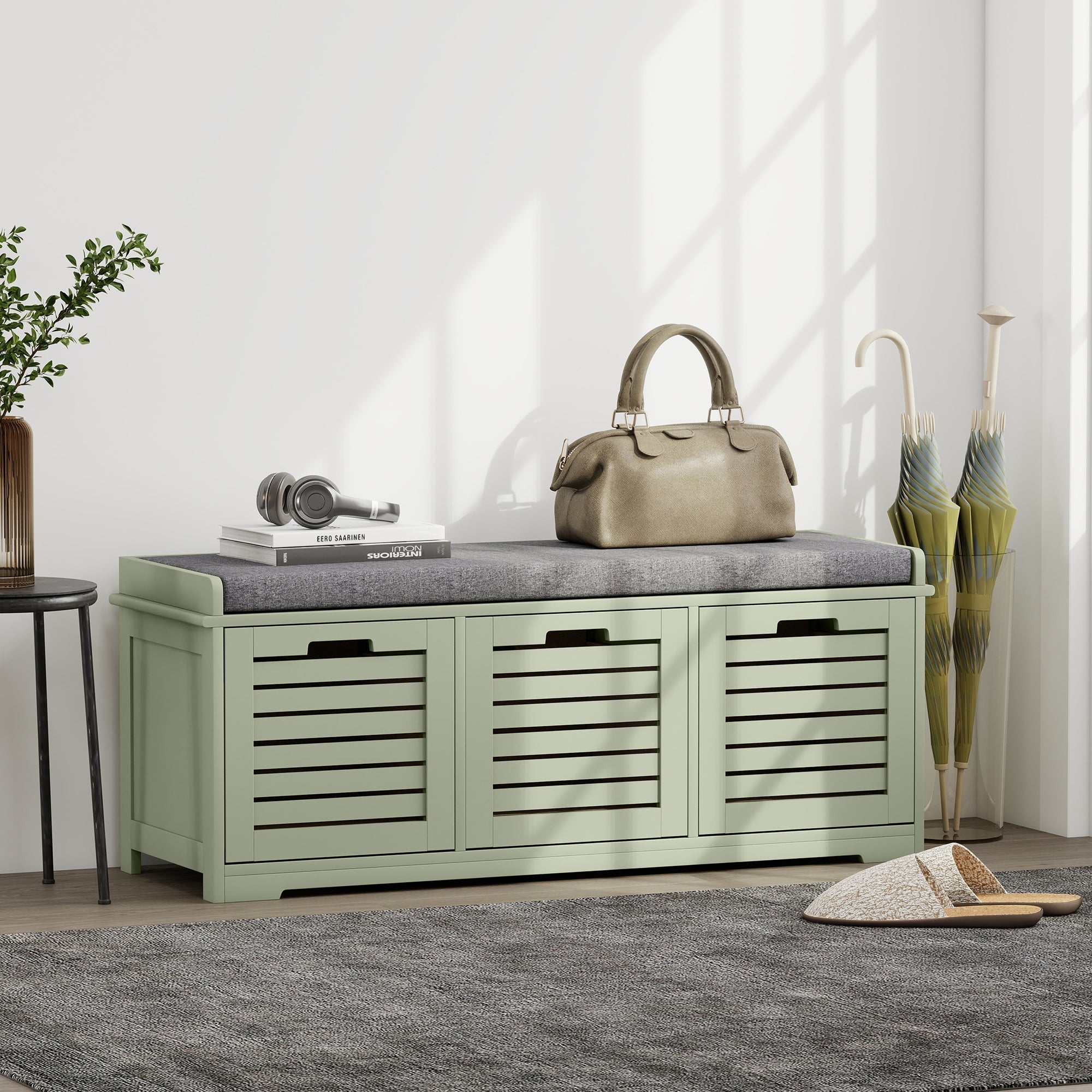HOMCOM 3-Drawer Shoe Storage Bench - Green