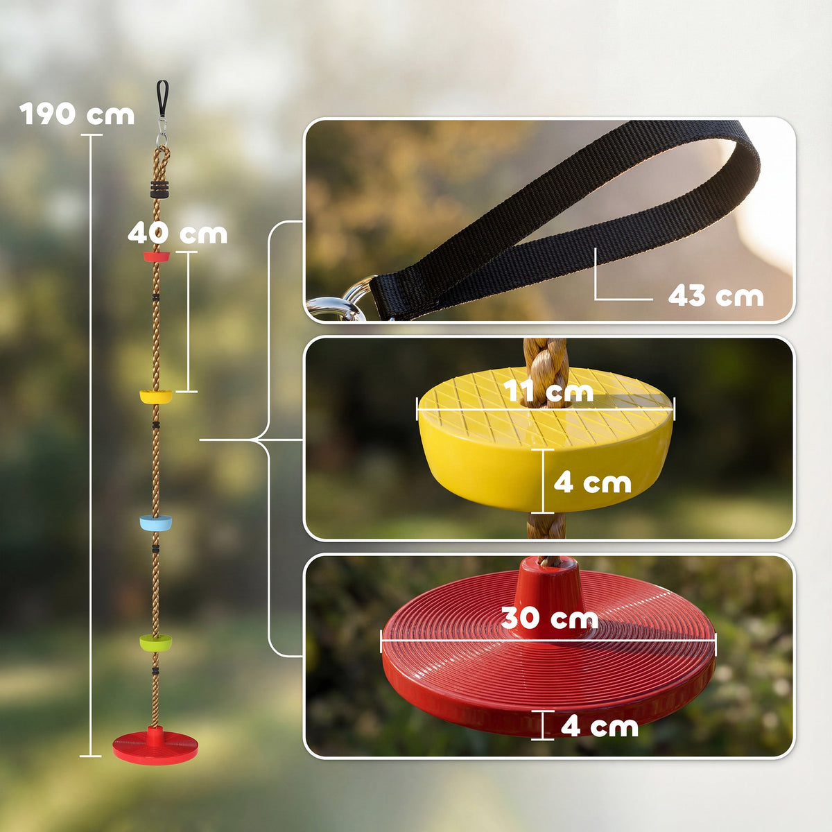 AIYAPLAY Climbing Rope, Kids Tree Swing Kit with Platforms and Disc Swings Seat, Obstacle Course Kids for Garden, Red