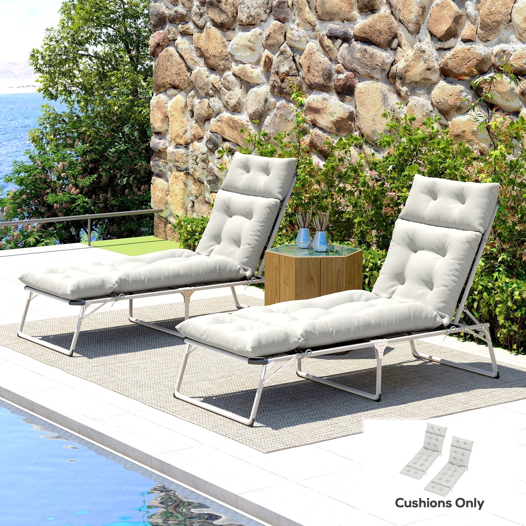 Outsunny Set of Two 190 x 56cm Sun Lounger Cushions - Light Grey