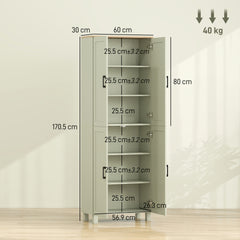 HOMCOM Freestanding Kitchen Cupboard, 4-Door Storage Cabinet with Adjustable Shelves, Modern Kitchen Pantry, 170cm, Green