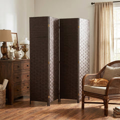 HOMCOM Wave Fibre Freestanding Folding Privacy Screen Panels, Room Divider, Dark Brown