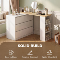 HOMCOM Vanity Table, Dressing Table with 6 Drawers and 3-Tier Shelf for Women and Girls, White