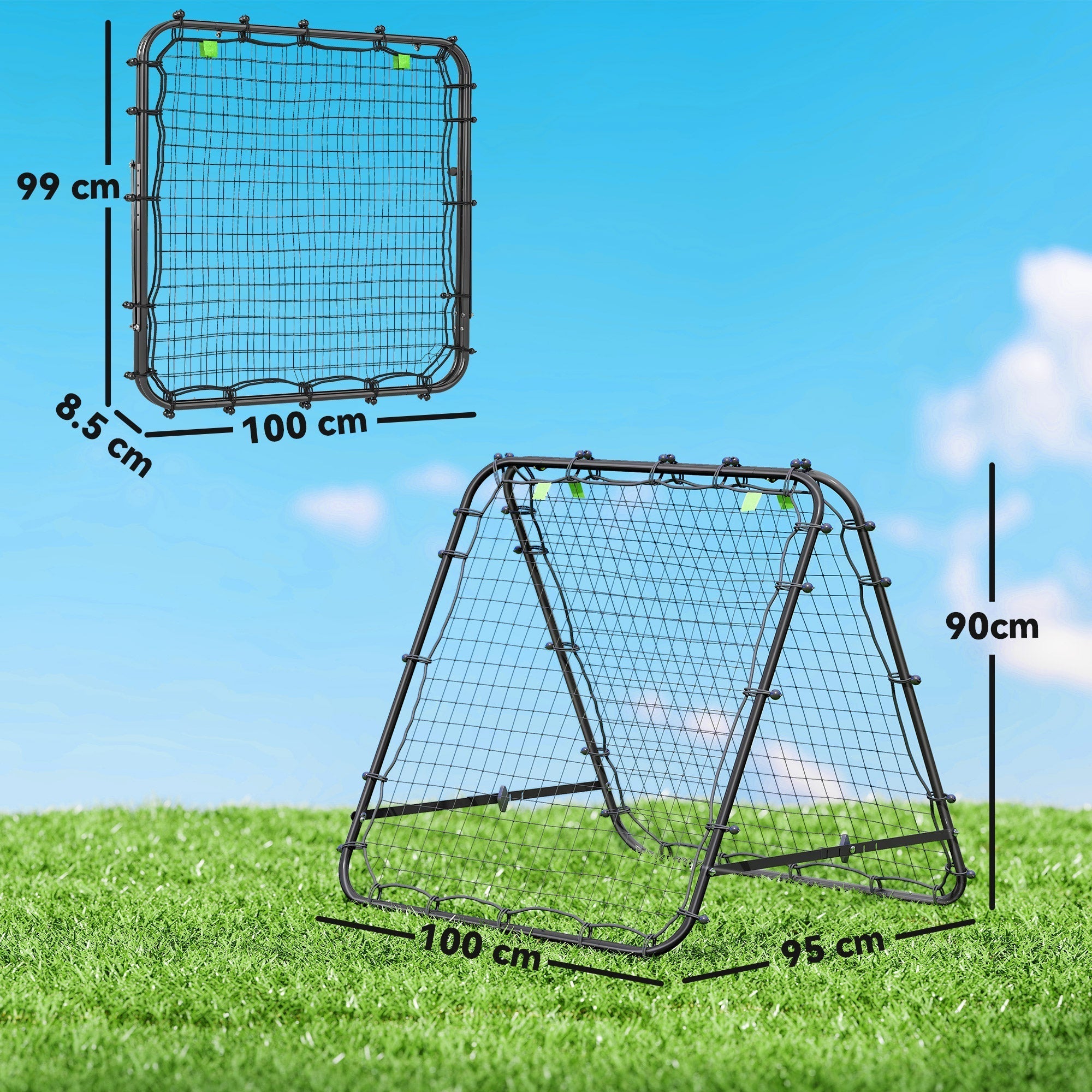 HOMCOM Double Sided Football Rebounder Net, Football Rebound Goal with Five Adjustable Angles, Black