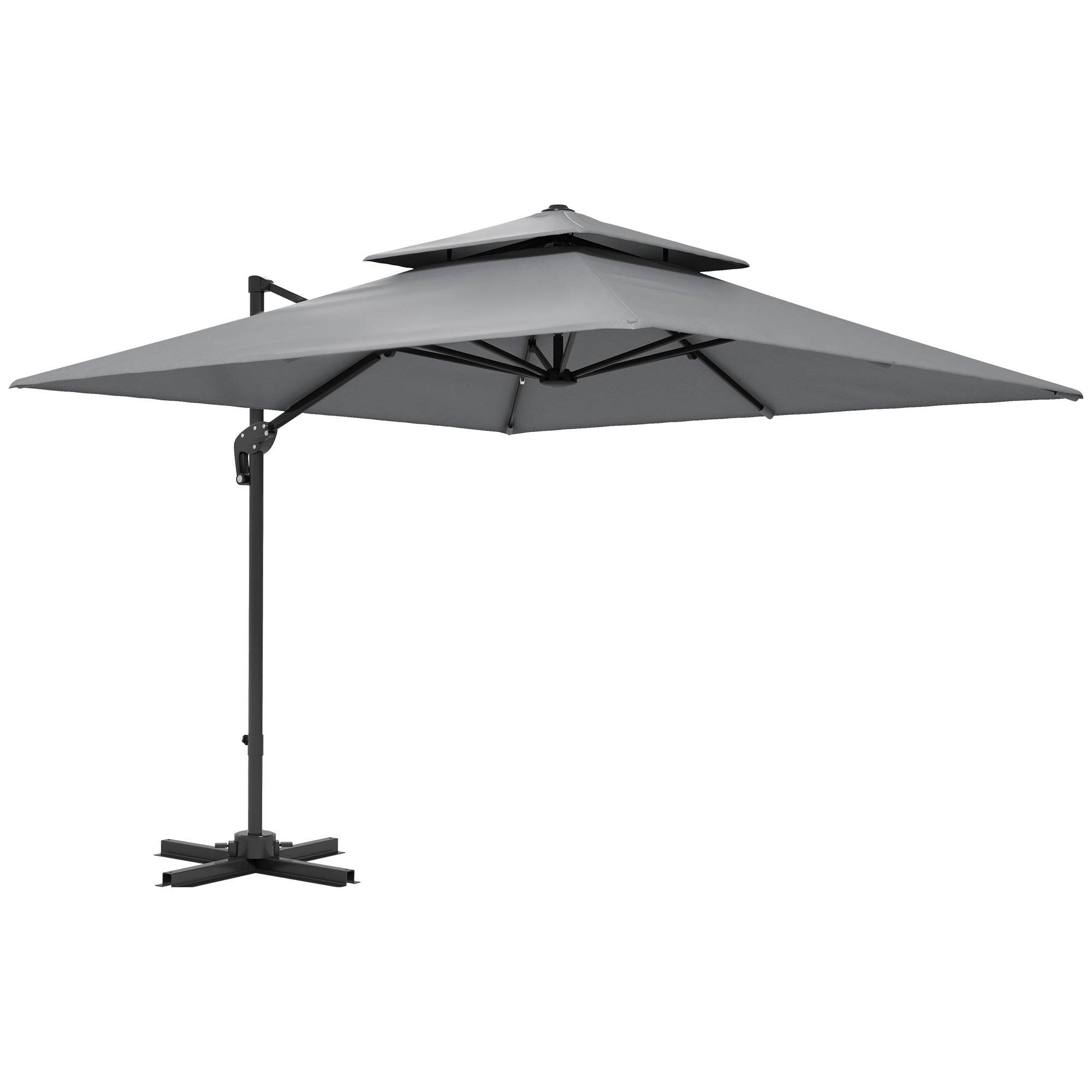 Outsunny 3 x 3(m) Cantilever Parasol with Aluminium Frame, Crank and Tilt, 360-Degree Rotation, Double Top Garden Umbrella with Cover (Only Cross Base), Light Grey