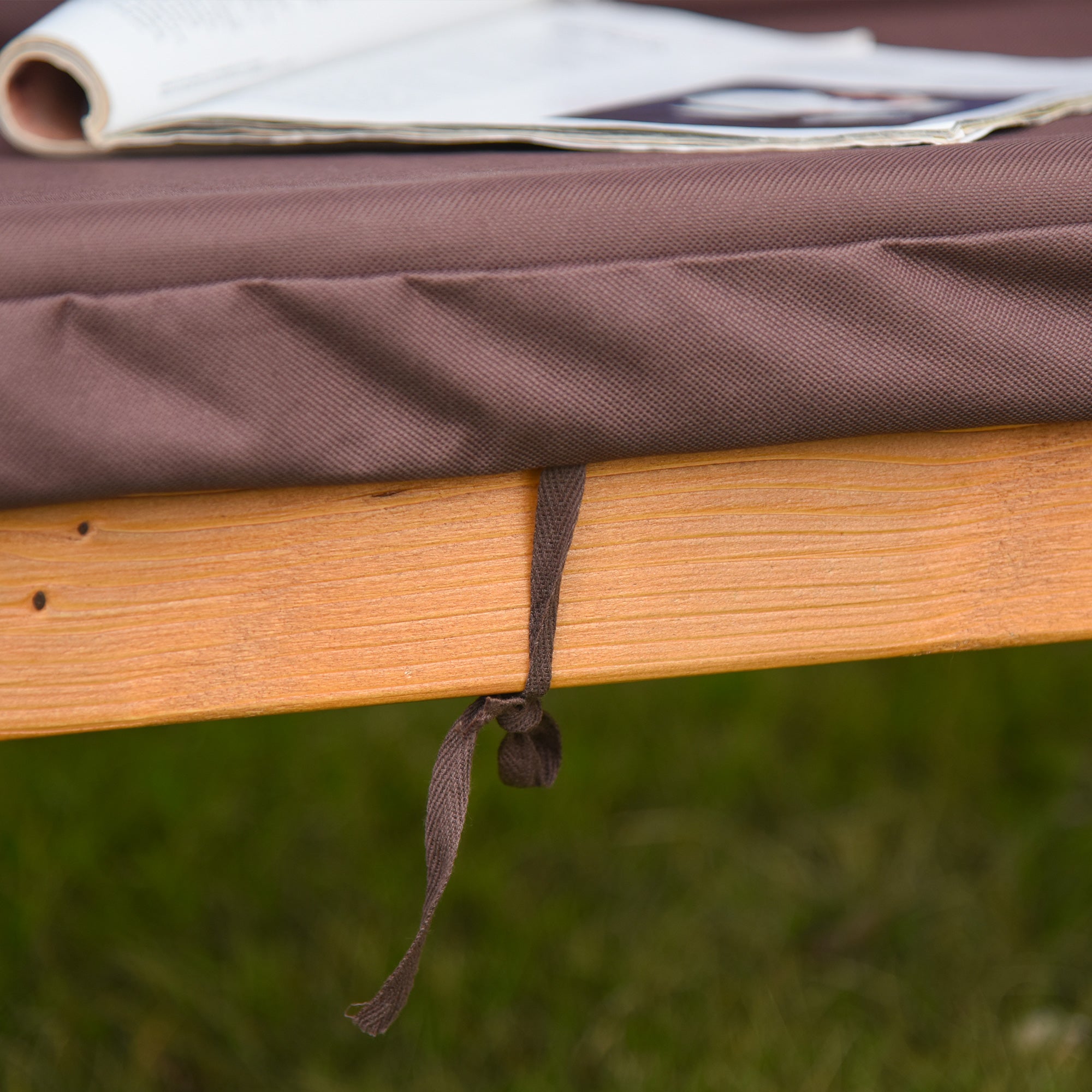 Outsunny 3 Seater Garden Swing Seat Outdoor Swing Chair with Adjustable Canopy, Wooden Hammock Bench with Padded Cushions for Patio Yard, Brown