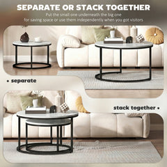 HOMCOM Set of Two Marble-Effect Stacking Tables - White