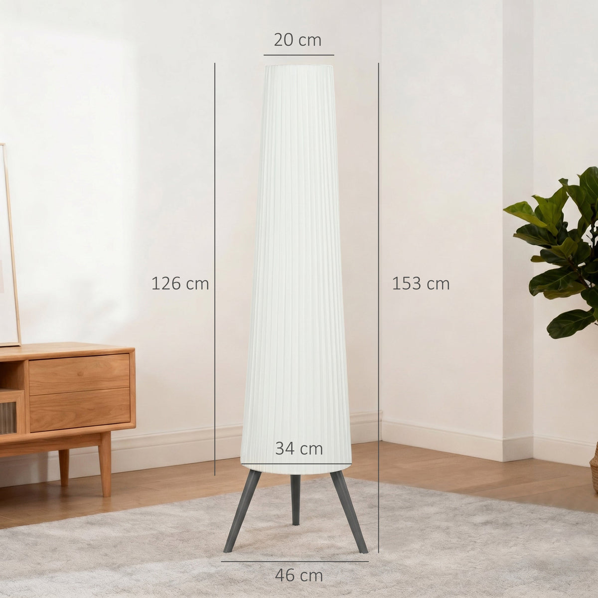 HOMCOM Dimmable Tripod Floor Lamp with Foot Switch, Nordic Standing Lamp with Fabric Shade, 153cm, White and Grey