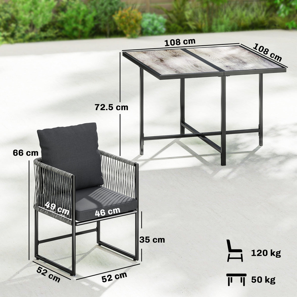 Outsunny 4-Seater Garden Dining Set, Rattan Outdoor Furniture with Space-Saving Chairs and Thick Cushions for Patio Balcony Black