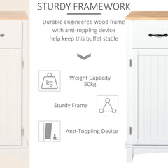 HOMCOM Modern Kitchen Cupboard, Wooden Storage Cabinet, Tableware Organizer with 2 Drawers for Living & Dining Room, White