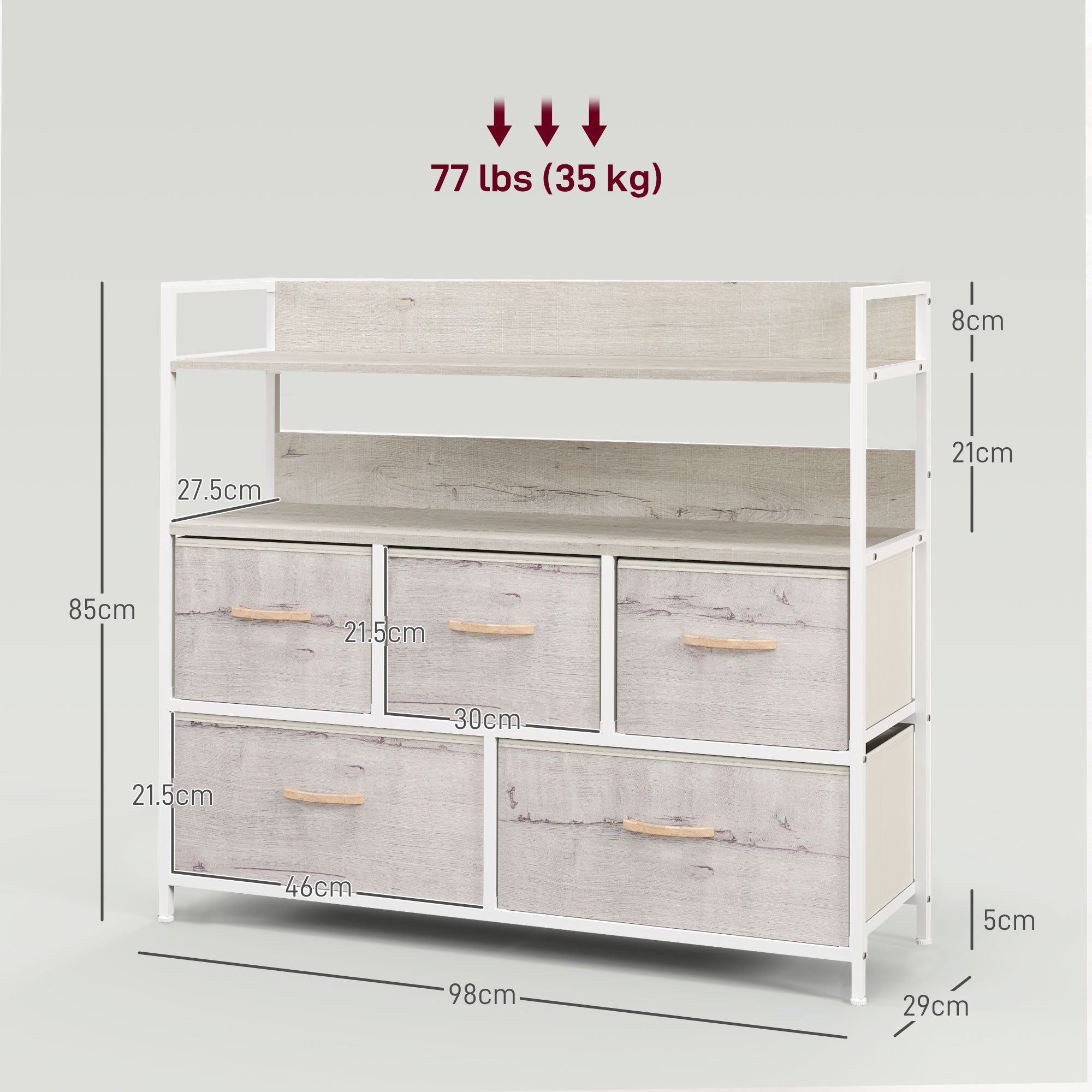 HOMCOM Rustic Chest of Five Fabric Drawers - Natural
