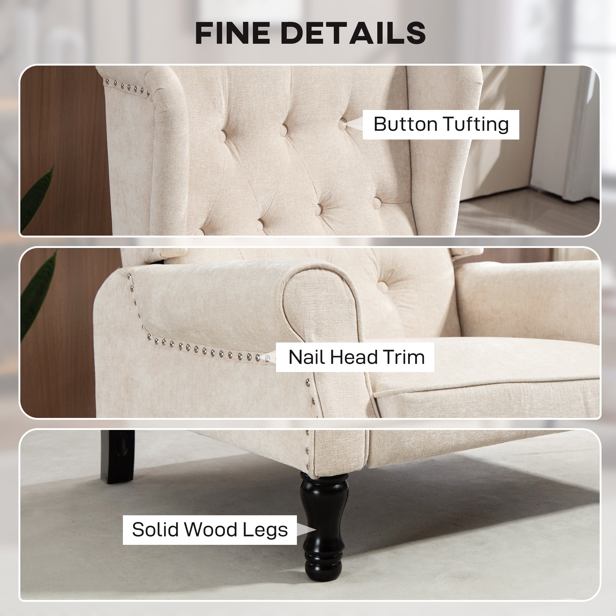 HOMCOM 150√Ç¬∞ Reclining Vintage Armchair, with footrest - Beige