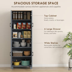 HOMCOM Freestanding Kitchen Cupboard, 4-Door Storage Cabinet with Adjustable Shelves, Modern Kitchen Pantry, 170cm, Grey