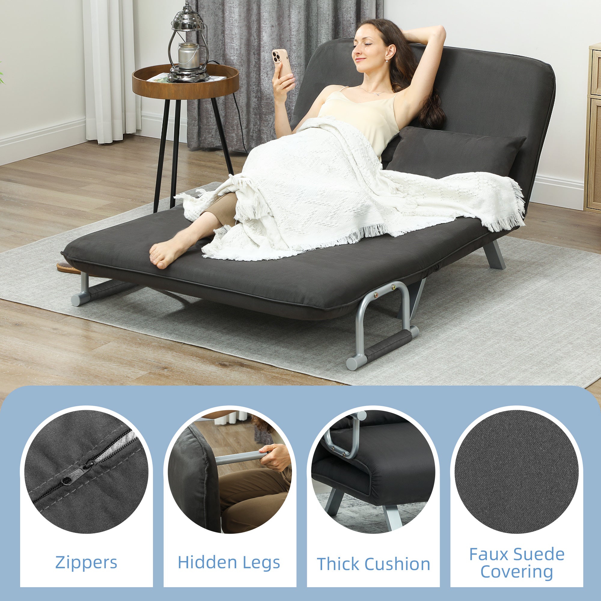 HOMCOM Two-Seater Click-Clack Sofa Bed - Charcoal Grey