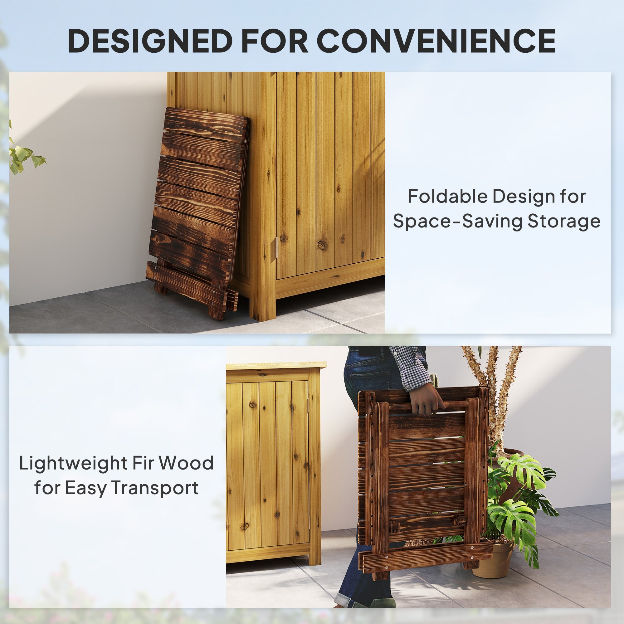 Outsunny Fir Wood Folding Coffee Table, Lightweight Small Garden Table with Slatted Top, Portable Folding Side Table for Balcony