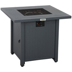 Outsunny Rattan-style Propane Gas Fire Pit Table with 40,000 BTU Burner, Square Smokeless Firepit Patio Heater with Thermocouple, Lava Rocks, Waterproof Cover, Spark Guard and Lid, Grey