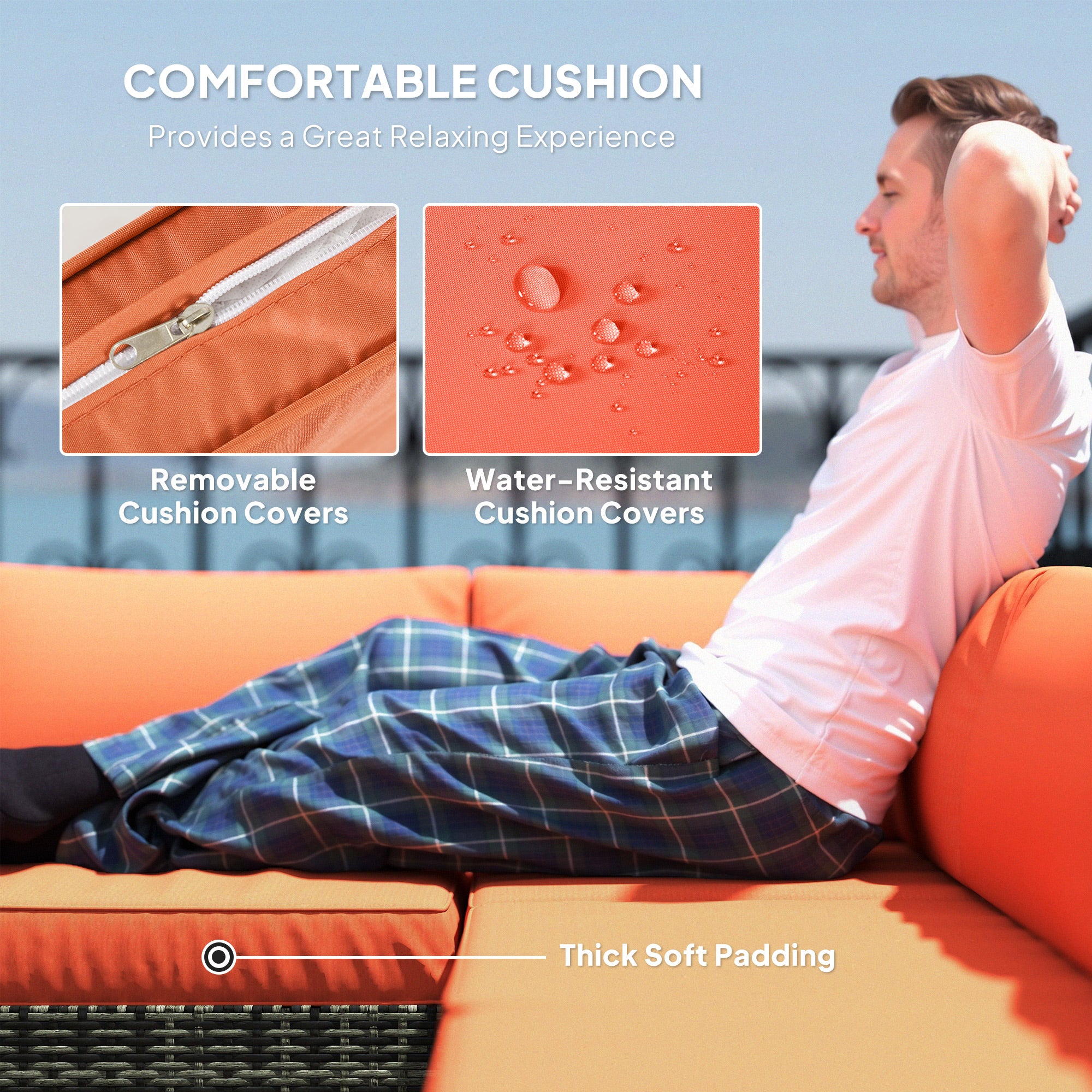 Outsunny Four-Piece Rattan Sofa Set - Orange/Grey