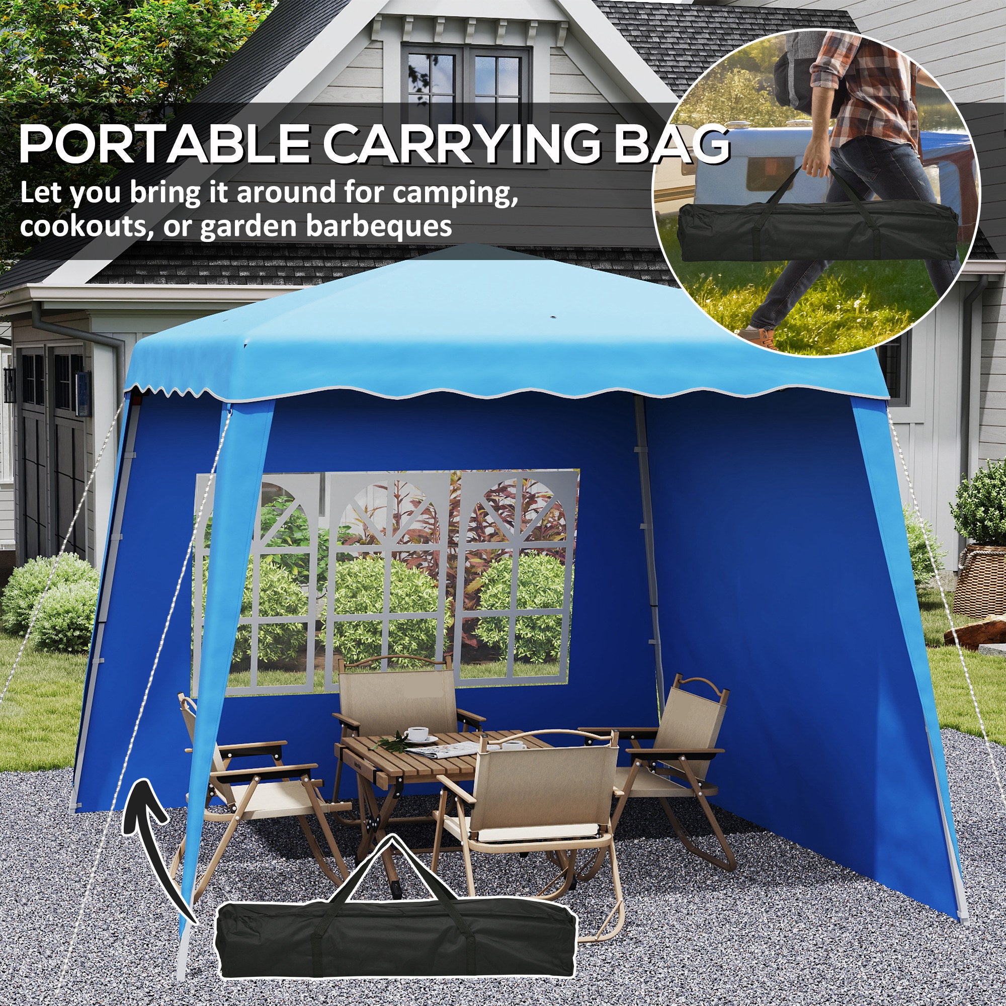 Outsunny 2.4 x 2.4m Two Wall Pop Up Gazebo - Blue