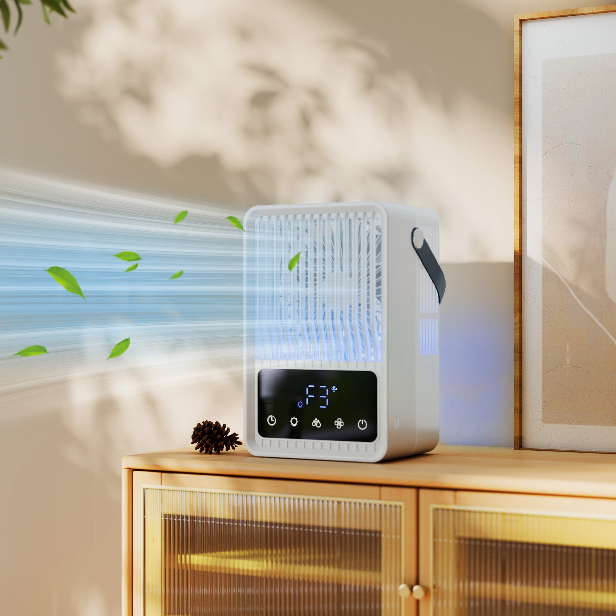 HOMCOM Desk Fan with Humidifier and RGB Light Portable Table Fan with 550ml Water Tank Black