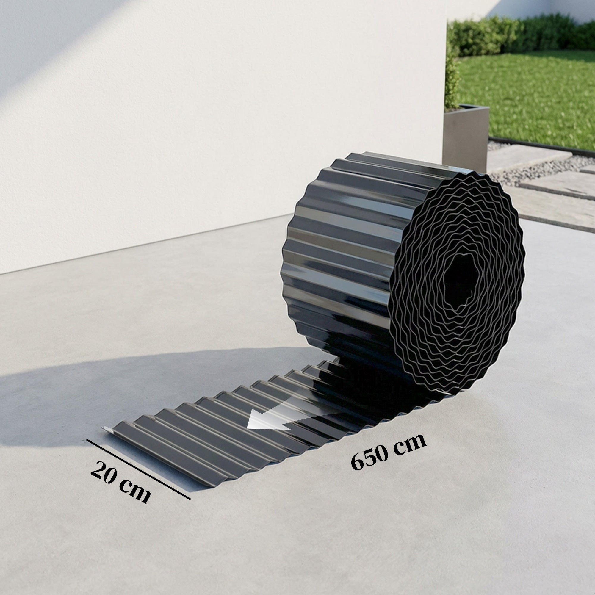 Outsunny Metal Garden Edging Border, 8 in x 21.3 ft Corrugated Heavy Duty Galvanised Steel Lawn Edging, Dark Grey