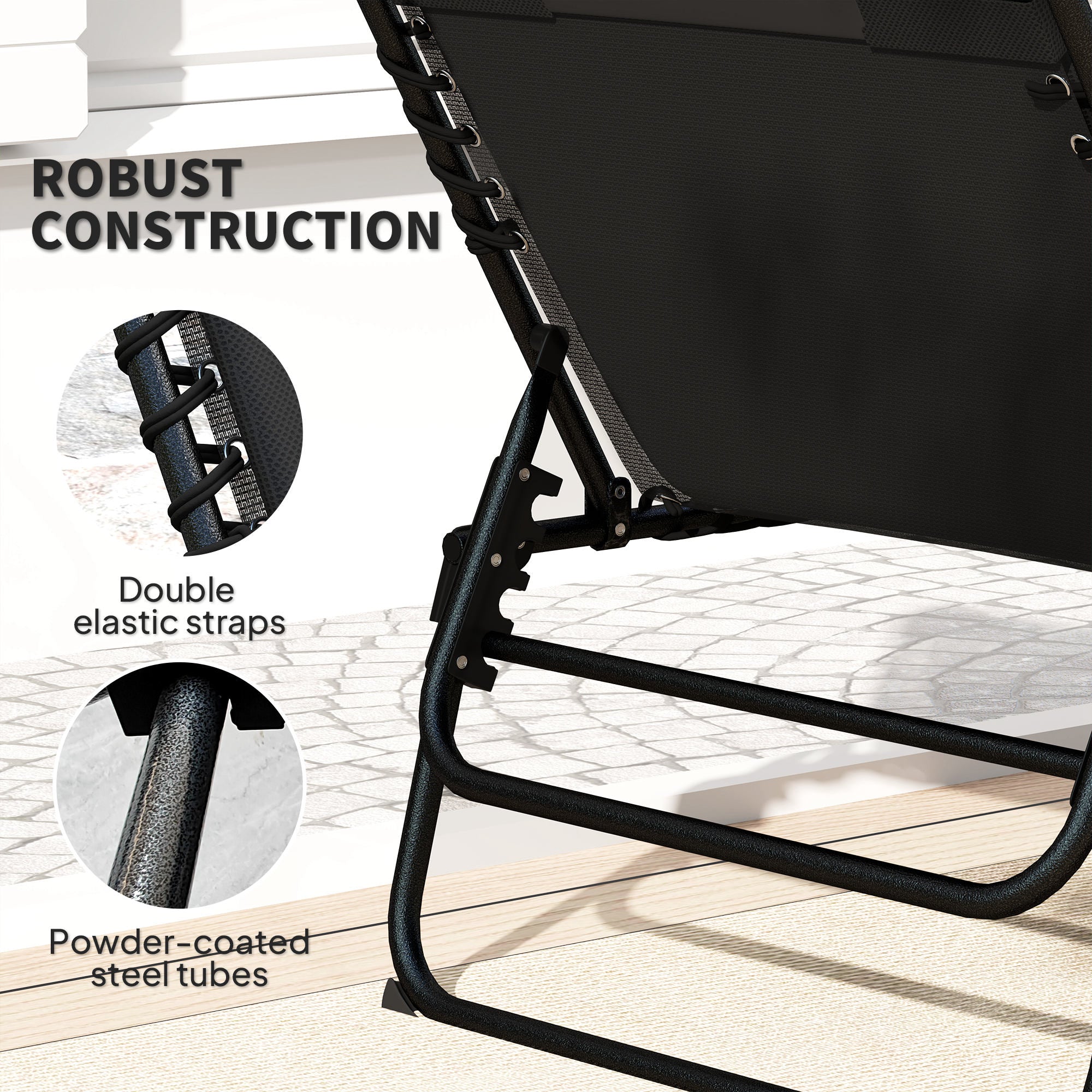 Outsunny Set of Two Reclining Sun Loungers - Black