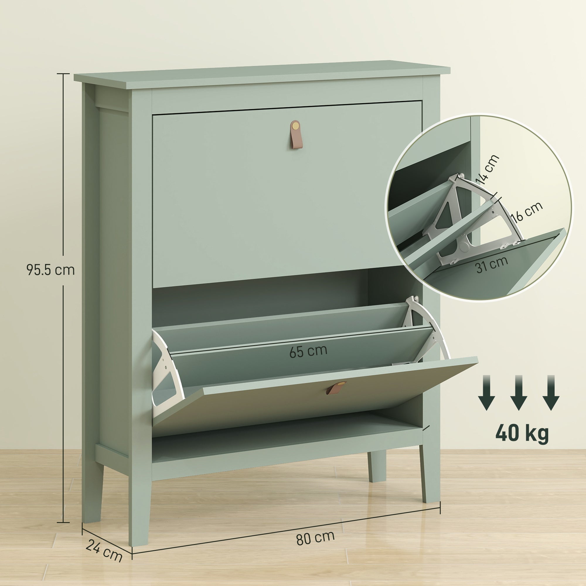 HOMCOM Modern Two-Drawer Shoe Cabinet - Green