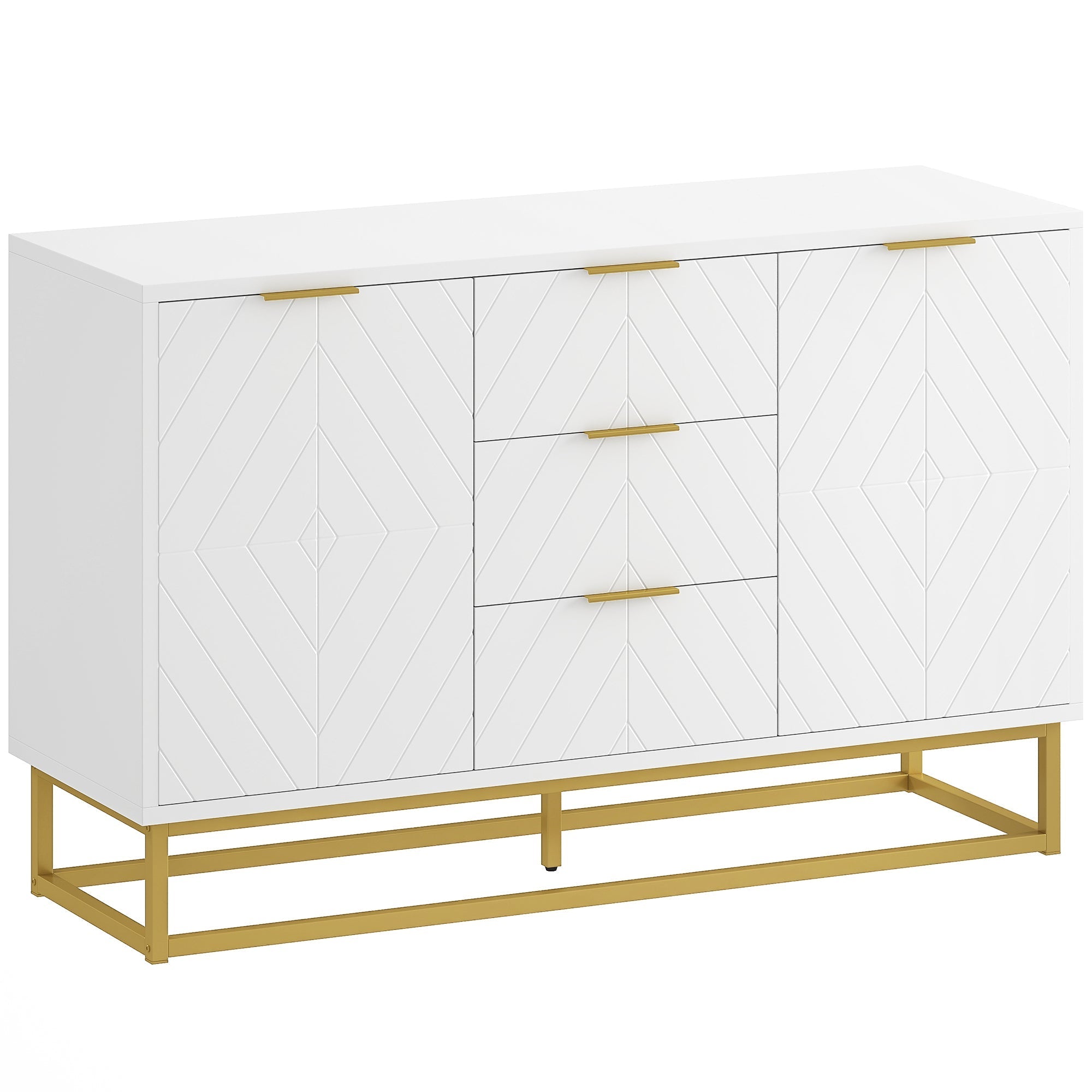 HOMCOM Sideboard with 3 Drawers and Adjustable Shelves for Living Room - White