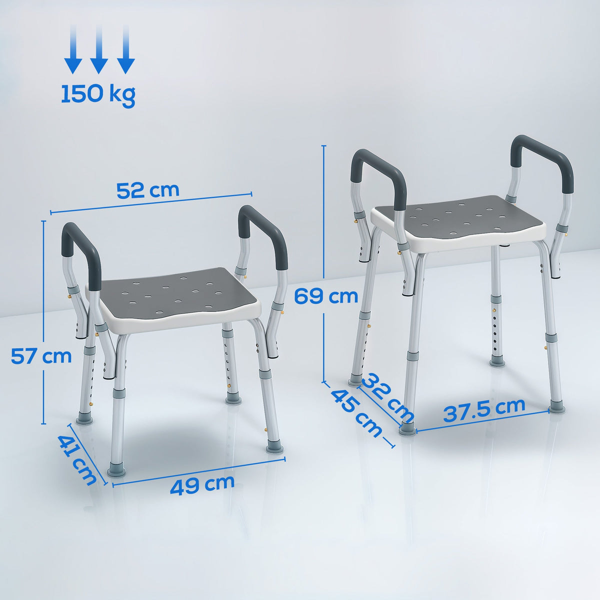 HOMCOM 57-69cm Aluminium Frame Bath Seat