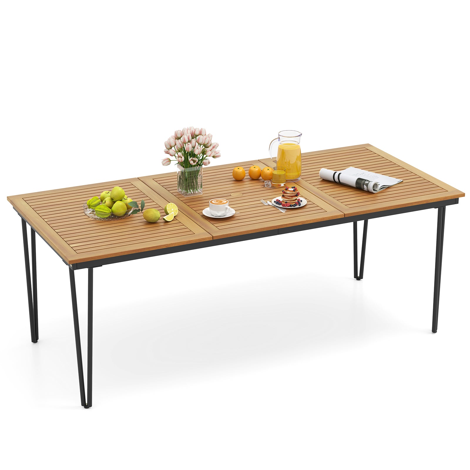 200 x 90cm Outdoor Dining Table with Metal Legs for Garden Poolside