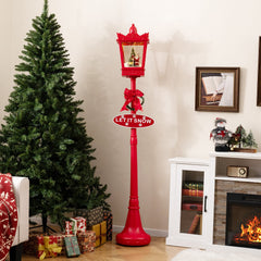 8 ft Musical Christmas Streetlight Xmas Lamp Post with Warm White LED Lights and Snowy Effects-Red
