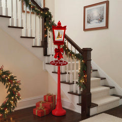 8 ft Musical Christmas Streetlight Xmas Lamp Post with Warm White LED Lights and Snowy Effects-Red