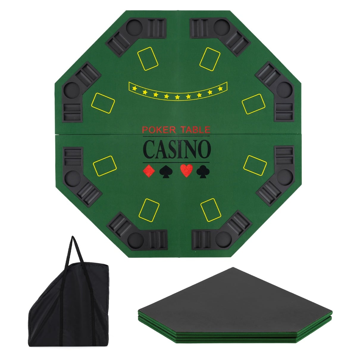 8 Player Foldable Texas Holdem Poker Table Topper with Carrying Bag-Green