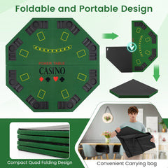 8 Player Foldable Texas Holdem Poker Table Topper with Carrying Bag-Green